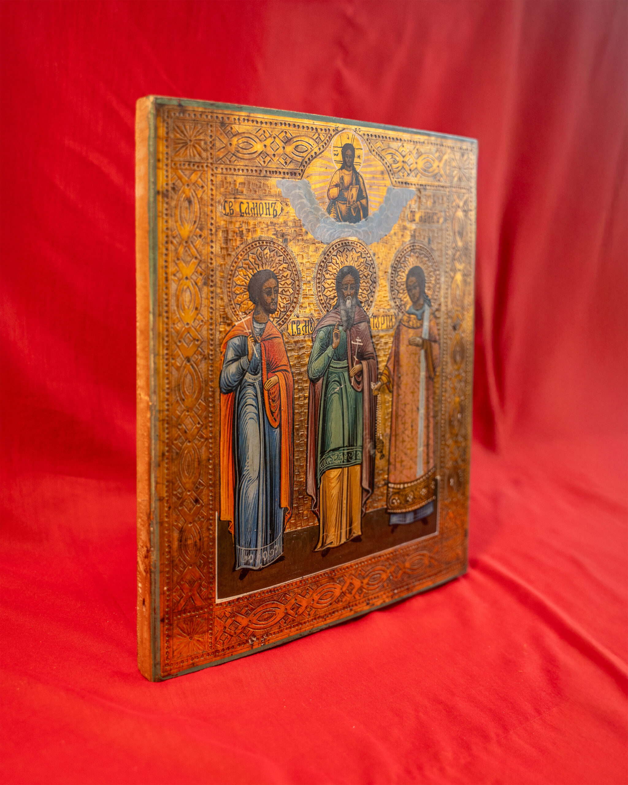 Старинная икона «Мученики Самон, Гурий, Авив», XX век